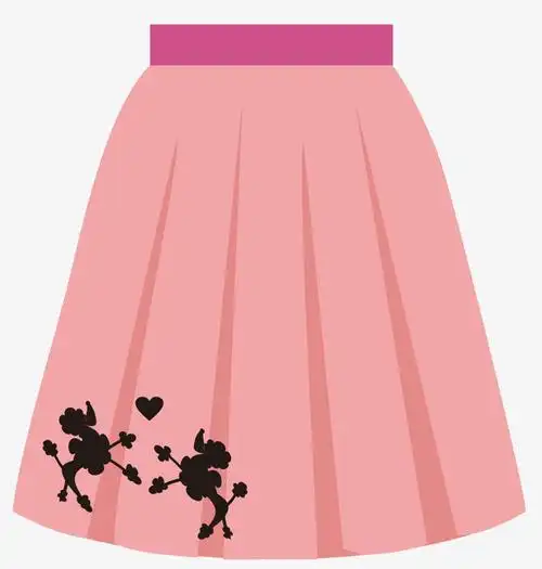 矢量女生百褶裙粉色印花卡通齐腰百褶裙