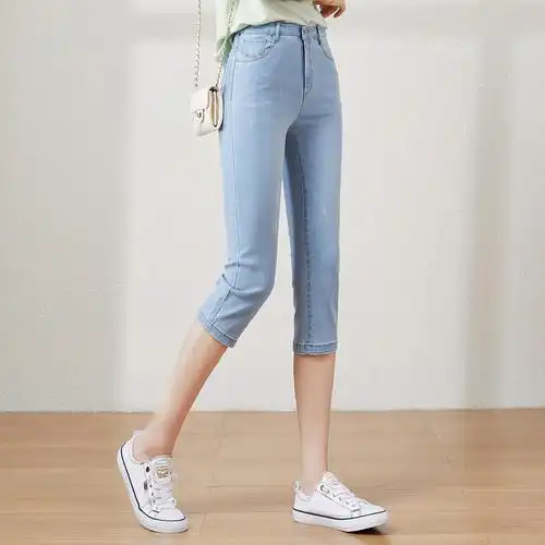 逸阳【2020夏新品薄】百搭简约韩版显瘦七分牛仔裤女直筒女裤子100468