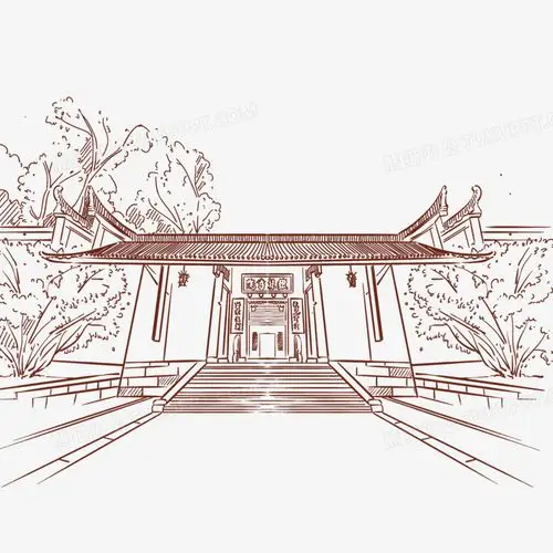 手绘线稿长沙岳麓书院正面免抠元素