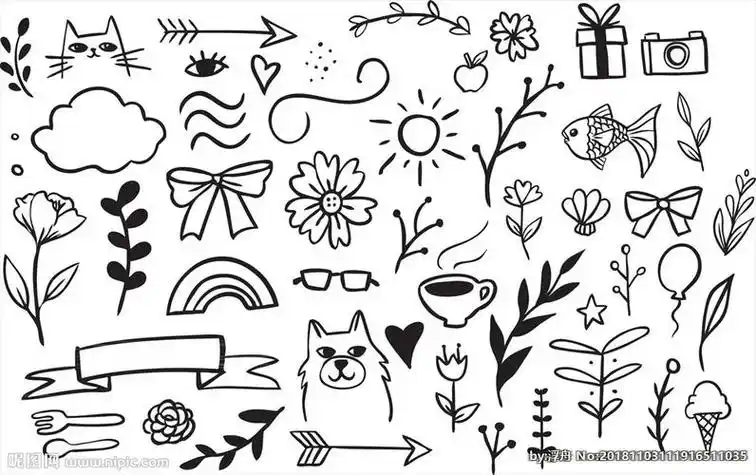 黑白矢量可爱卡通曲线简笔画