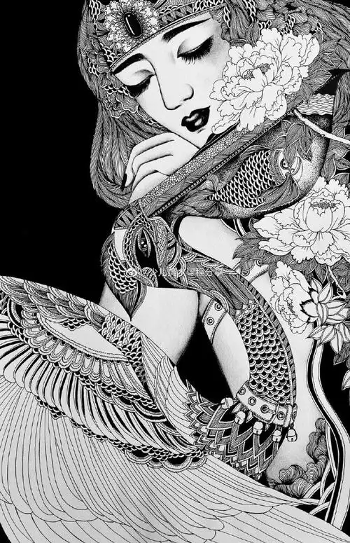 线描画##创意线描##黑白装饰画##创意美术#分享一组人物线描装饰画