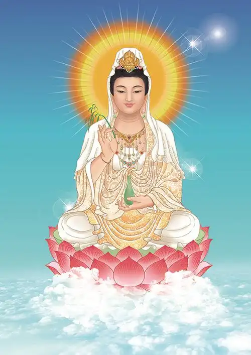 普单南海观音菩萨画像挂画观音画像佛堂供奉挂画观世音菩萨佛像丝绸