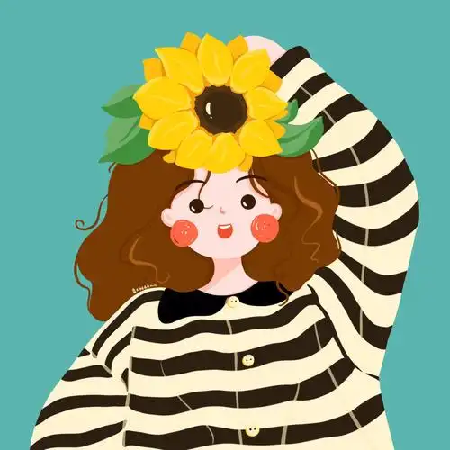 插画头像头顶向日葵花的可爱女生