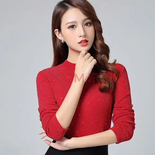 加绒打底衫半高领长袖t恤女2019冬新款修身显瘦内搭上衣保暖小衫 红色