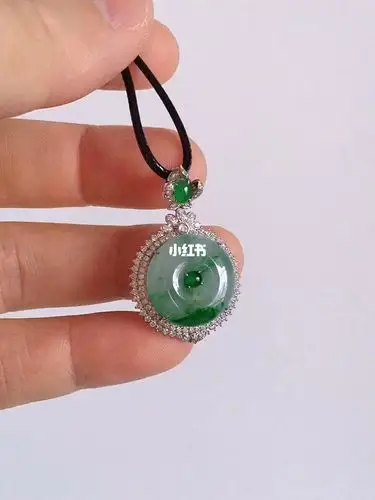 缅甸天然a货翡翠18k金豪华镶嵌平安扣吊坠