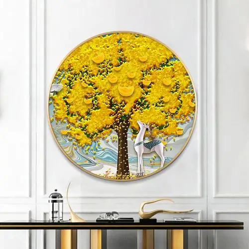 2021新款钻石客厅满钻黄金满地发财树圆形十字绣十字绣套件