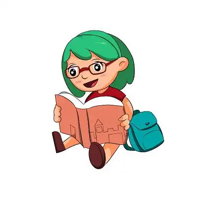 手绘卡通书店图书馆读书人物素材