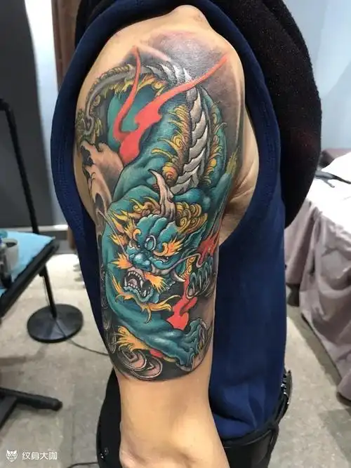 大臂彩色貔貅_纹身图案手稿图片_林墨华的纹身作品集