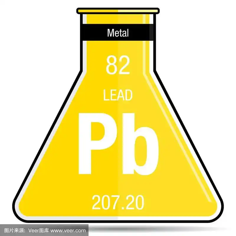 化学烧瓶上的铅符号.元素周期表中的第82号元素