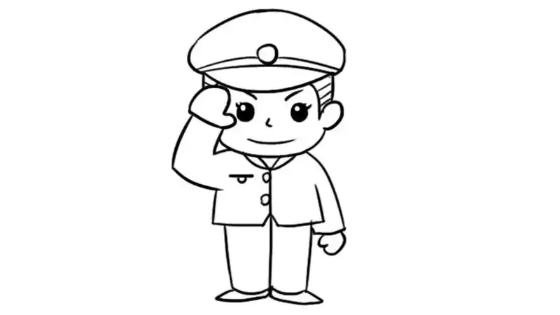 军人敬礼涂色模板