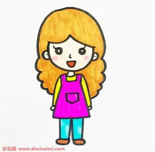 长发妈妈简笔画怎么画彩色