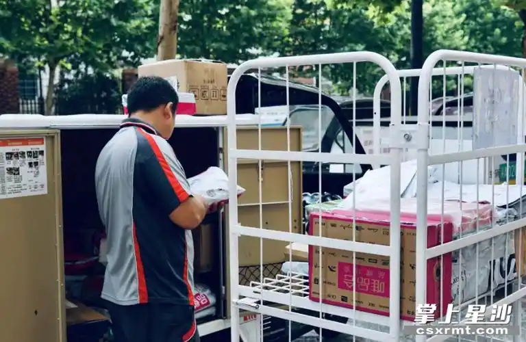 图为顺丰快递小哥在派送快件.