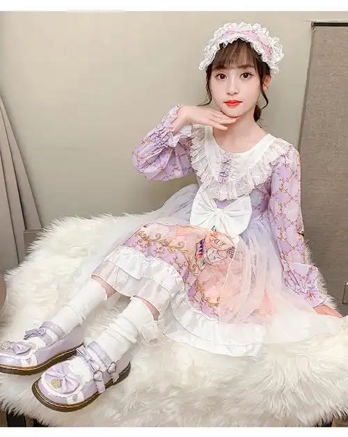童装女童洛丽塔公主裙春秋季新款超仙连衣裙儿童甜美童裙一件代发