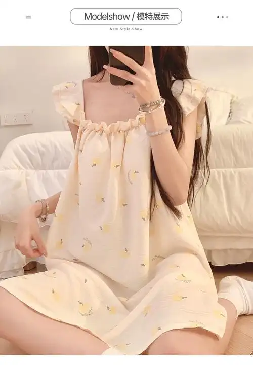 抖音直播爆款夏季睡衣女吊带裙甜美少女风休闲外穿棉麻学生家居服