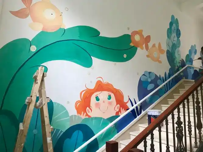 幼儿园楼梯间卡通彩绘 成都墙绘墙画-成都本视墙绘 文化墙彩绘 手绘