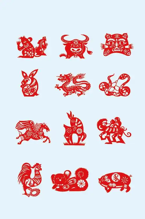 矢量十二生肖剪纸
