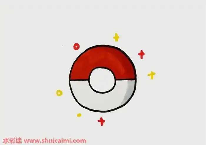 简单彩色的宝可梦精灵球简笔画怎么画