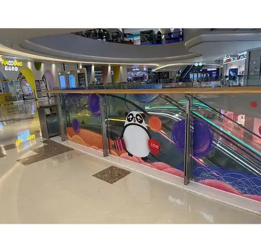 商场玻璃装饰贴纸,扶梯观光电梯 uv彩白彩 静电贴 透明贴 超透 橱窗贴