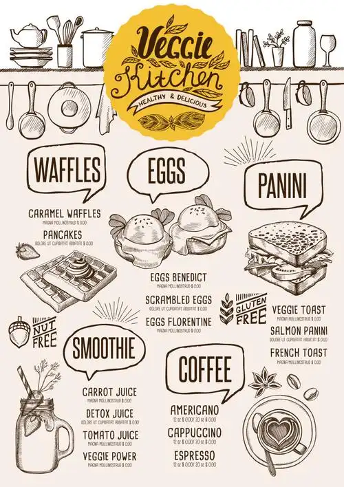 创意矢量现代手绘风格的餐厅菜单设计