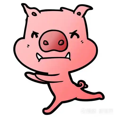 愤怒卡通猪的矢量插图