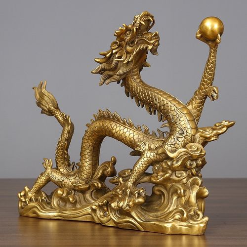 普澜家居 纯铜龙摆件单龙戏珠家居装饰品开业礼品工艺品办公室摆件