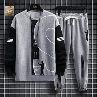 玺橙略略服饰套装男士早秋休闲运动套装薄款运动服两件套m灰色xl建议