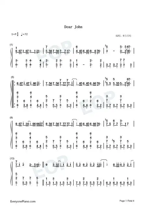 dear john-你的爱会将我灌醉我没有所谓-抖音双手简谱预览1