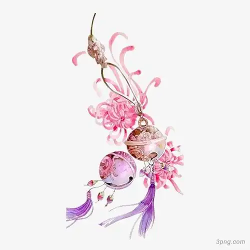 红色铃铛古风铃铛菊花png素材透明免抠图片-动植人物