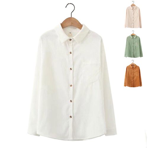 muji无印良品女装灯芯绒衬衫女2022新款秋季长袖衬衣白色上衣外套