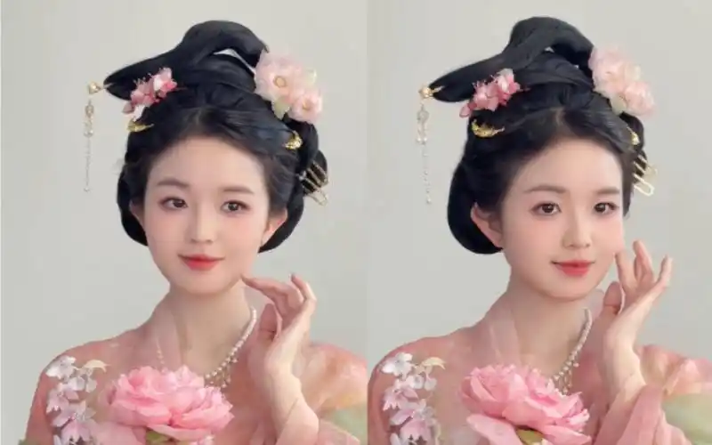 古风发型教程|"牡丹之姿" 适合方圆脸姐妹的唐风发型教程!