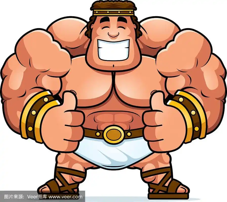 卡通大力士竖起大拇指