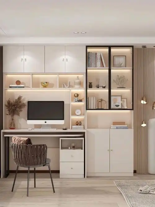 10㎡小卧室整墙的书柜书桌一化设计