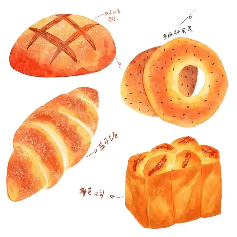 画了个画/几个水彩小面包.好像画的简单不仅快还出效果,反而浪 - 抖音