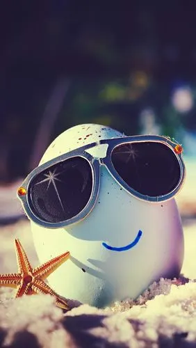 两个鸡蛋,笑脸,太阳镜,沙滩,创意摄影 iphone 壁纸