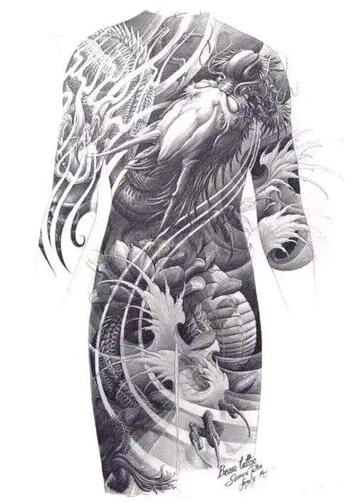 大满背龙纹身手稿hold不住了咋办河南纹身工作室来告诉您