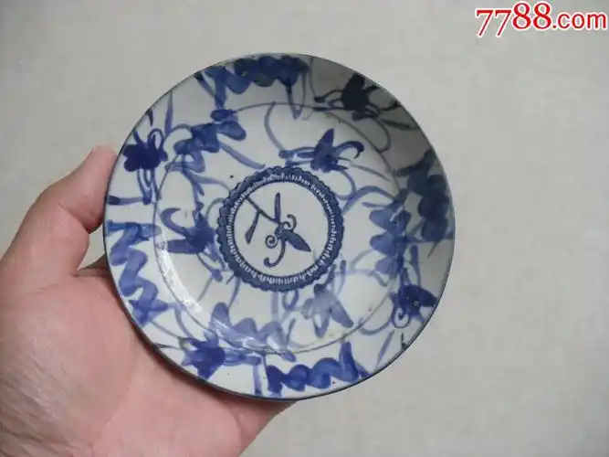 清末民国时期/民窑手绘花卉图案青花盘子-青花瓷-7788商城__七七八八