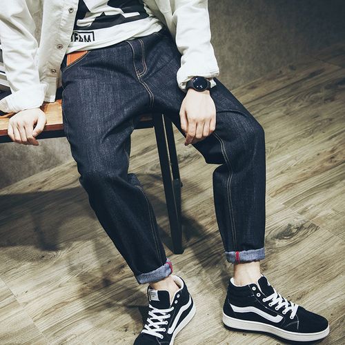 哈伦裤男配马丁鞋街头潮牌小脚牛仔裤宽松大码直筒胖子休闲长裤