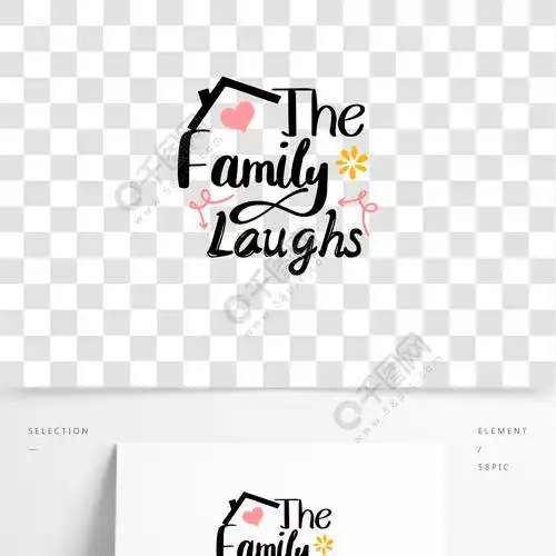 svg黑色手绘我的家人笑了英文艺术字卡通花插画
