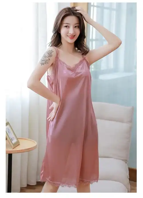 奇盛春夏季睡裙女性感情趣睡衣女夏冰丝绸蕾丝修身裙家居服