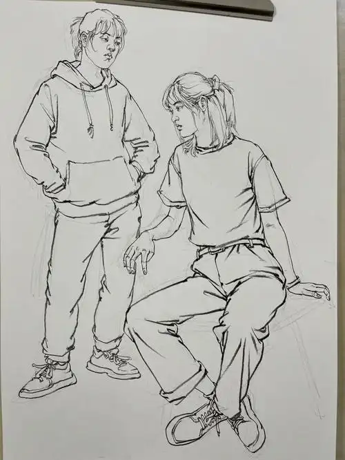 速写双人组合步骤图