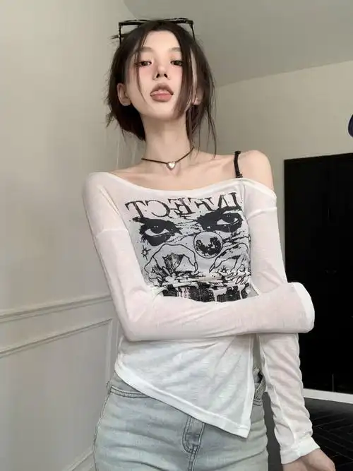 【原版面料】防晒衣女夏季复古甜酷辣妹一字领露肩露腰设计长袖 - 17