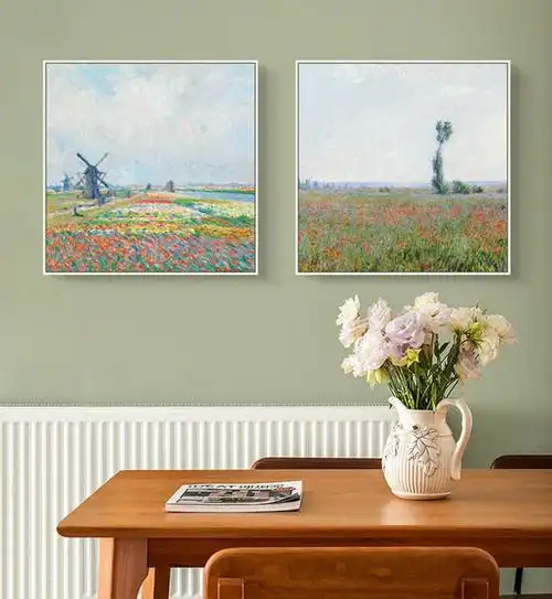 客厅世界名画莫奈油画客厅印象派风景沙发背景墙画餐厅挂画现代h款