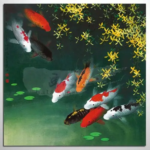 油画【年年有余 九如鱼】34 如鱼得水 万事如意 开运 招财 风水挂画