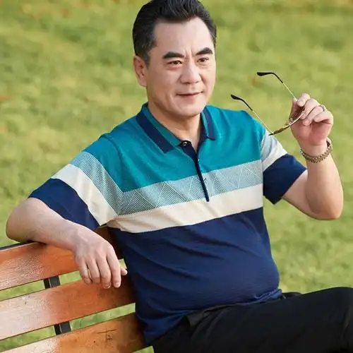 中老年男士短袖t恤男爸爸夏装薄款体恤中年40-50岁休闲中年上衣男