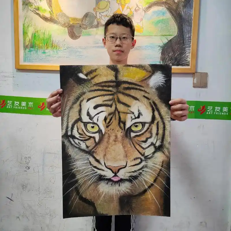 初中生画的老虎,可还行.初二杨凯乐同学的4开彩铅作品,老虎, - 抖音