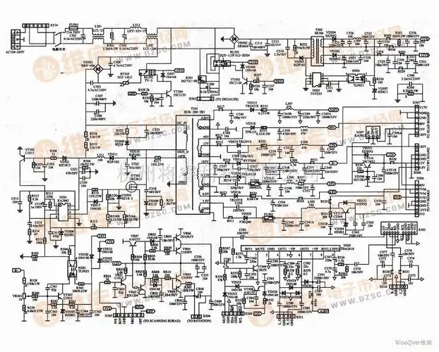 电视电源中的华夏61e系列彩色电视机开关电源电路图