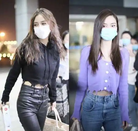 原创angelababy机场照同穿短款上衣可酷飒可甜美你更喜欢哪一款