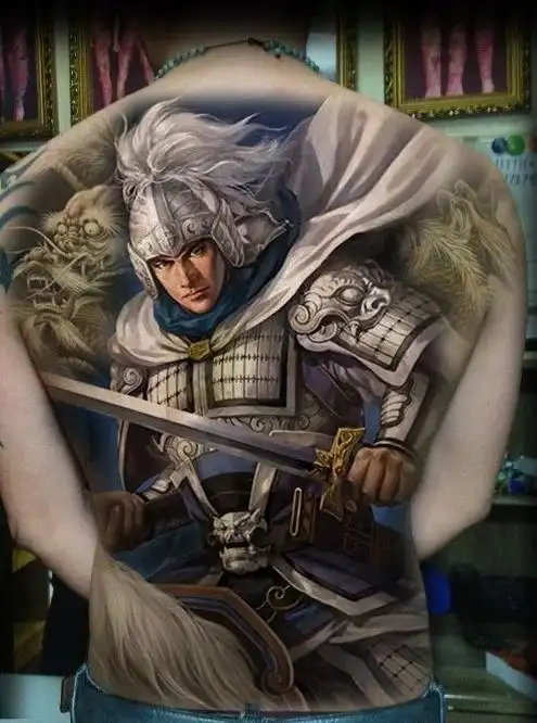 男性满背赵子龙纹身图案