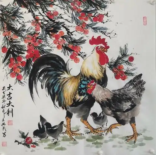 王兴民国画公鸡:形态各异,水墨写意,纯手绘