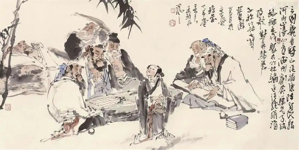 王珂2013年作竹林七贤图镜心设色纸本